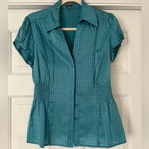 Ann Taylor Silk Shirt, polka dot blue, size 2